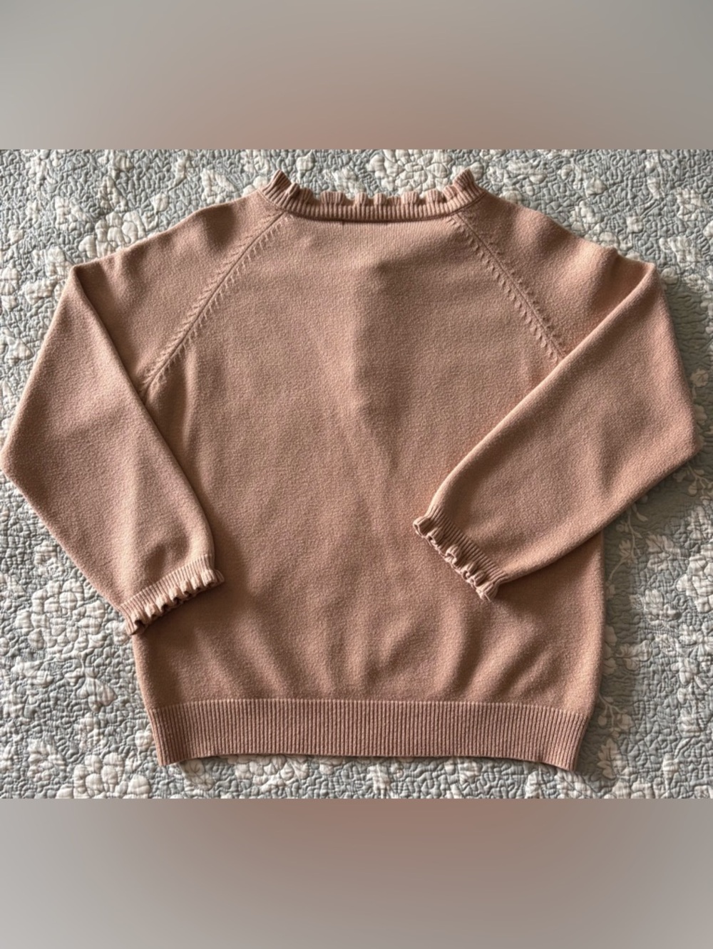 BTFBM Knit Sweater in Rosy Taupe w Ruffled Sleeve & Cuff - Half Button Closure L - Picture 10 of 11